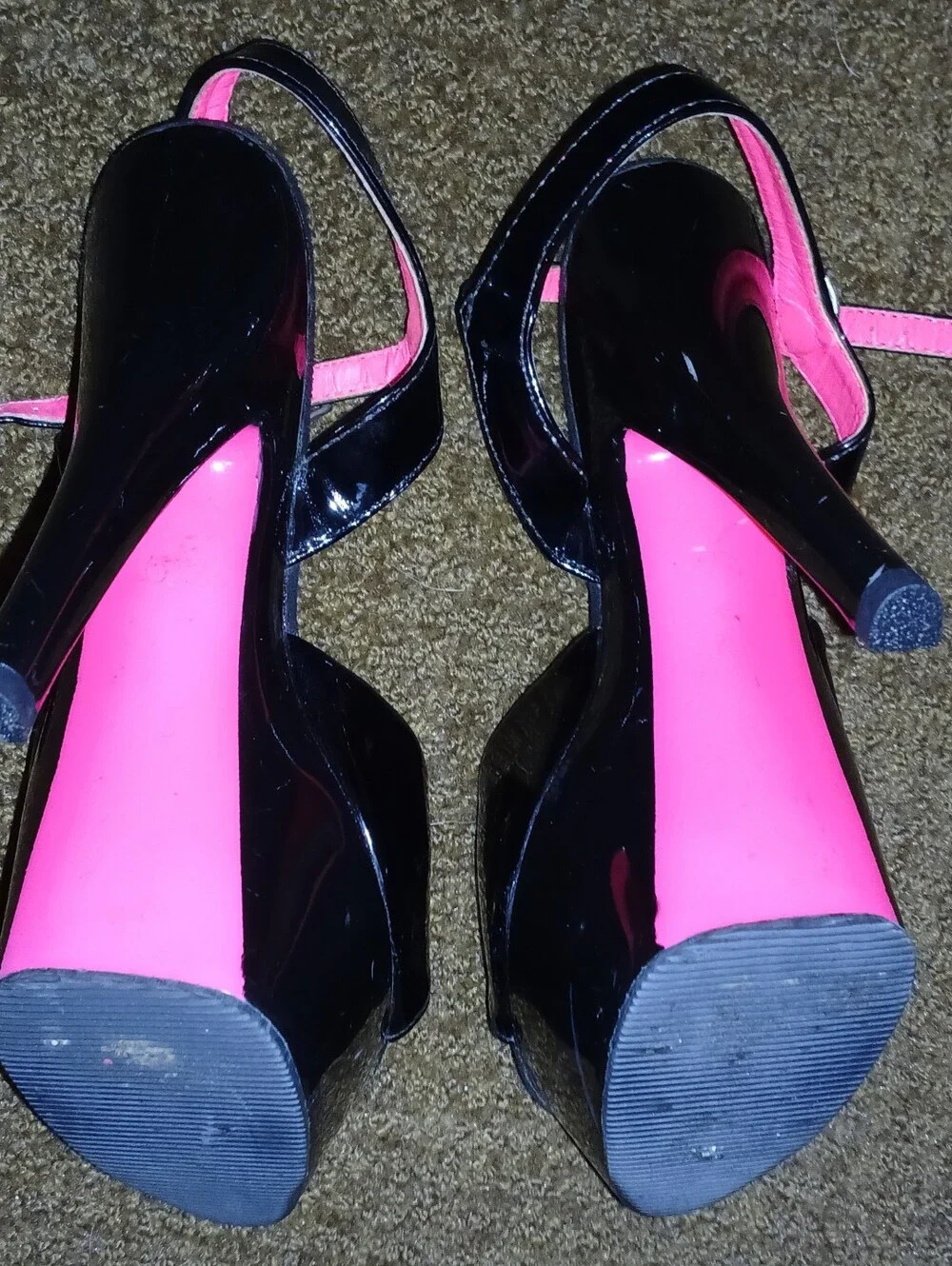 Pre-loved Black and Hot Pink Pleaser Platform Stiletto Heels.